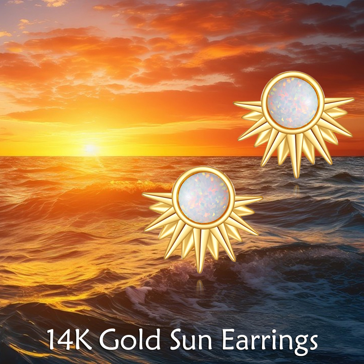 Aretes tipo sol con ópalo en oro de 14 quilates-6