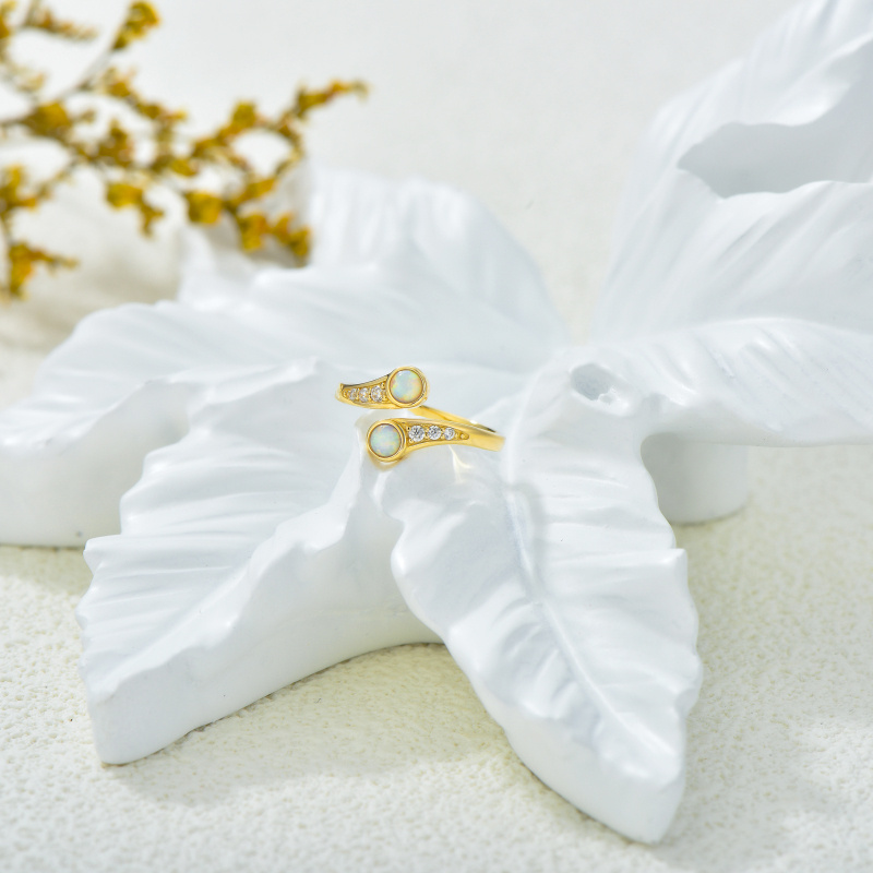 18Kローズゴールド キュービックジルコニア＆オパール トゥリング-3