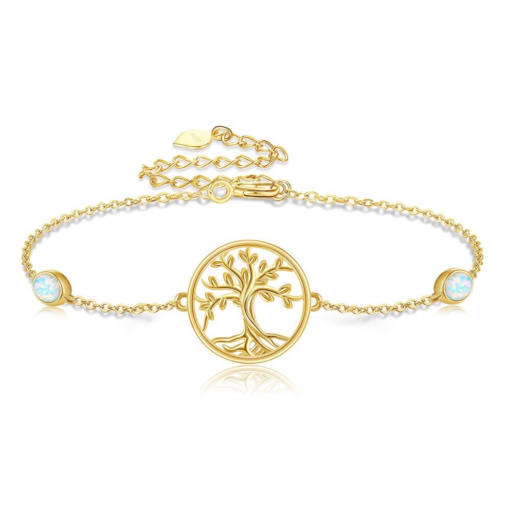 10K Gold Opal Tree Of Life Bracelet for Women-1