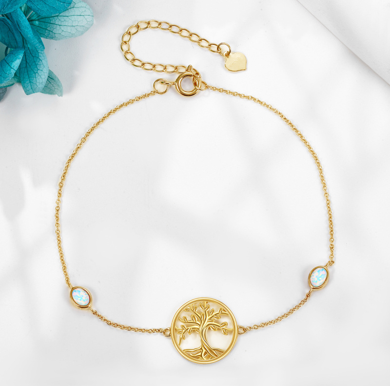 Pulsera de oro de 10 quilates con árbol de la vida y ópalo para mujer-3