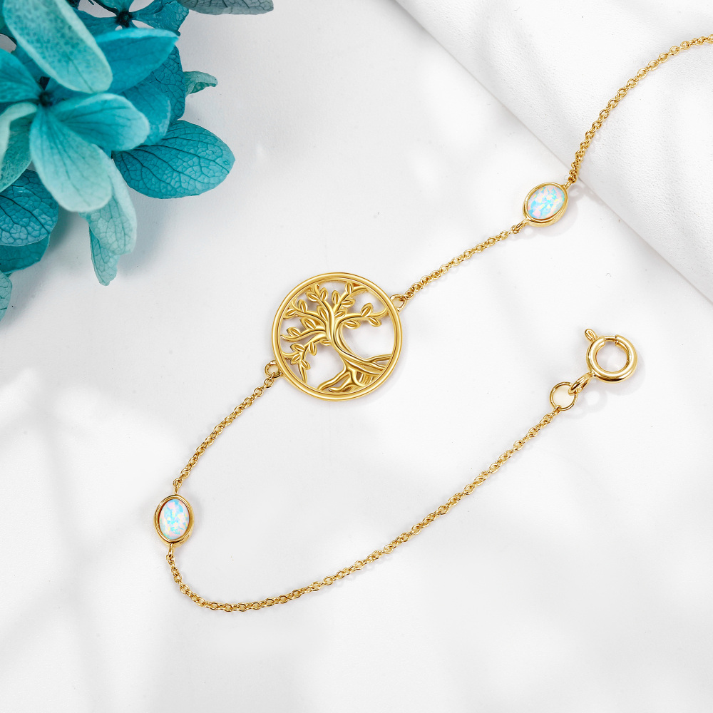 10K Gold Opal Tree Of Life Bracelet for Women-4