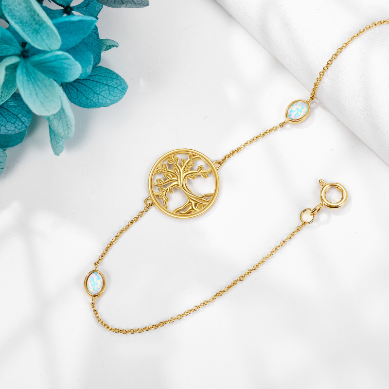 Pulsera de oro de 10 quilates con árbol de la vida y ópalo para mujer-4