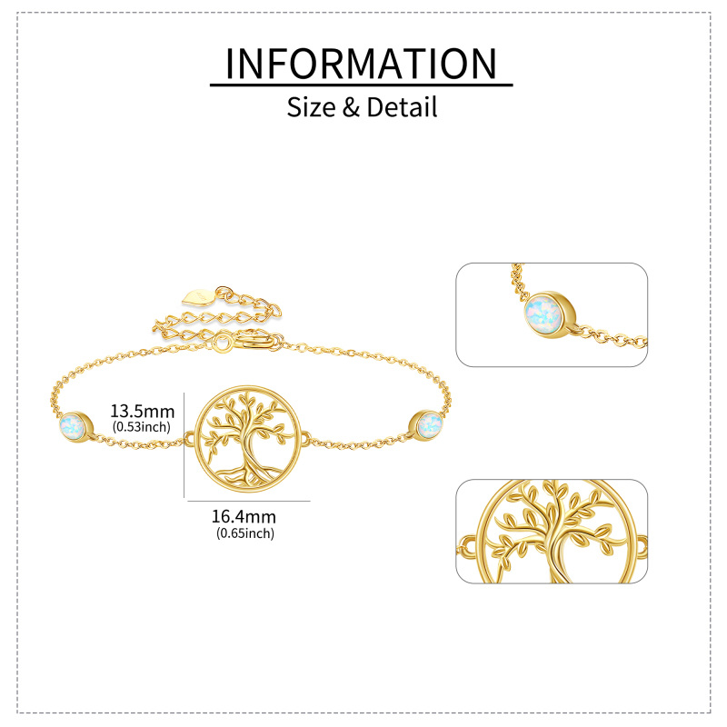 Pulsera de oro de 10 quilates con árbol de la vida y ópalo para mujer-5