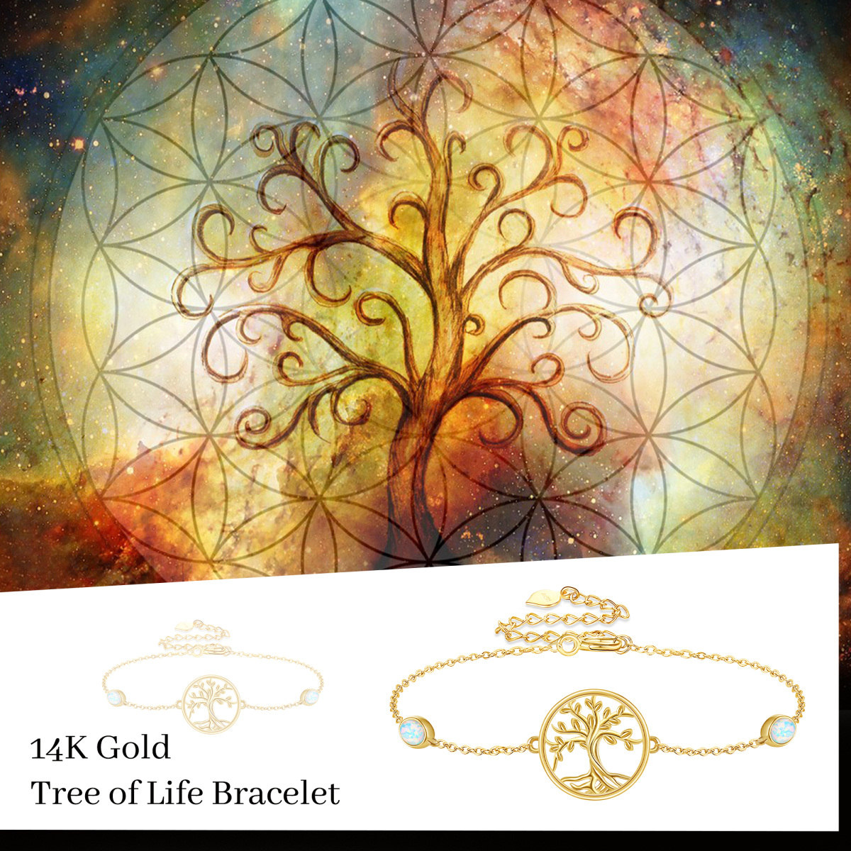 14K Gold Opal Tree Of Life Bracelet for Women-6