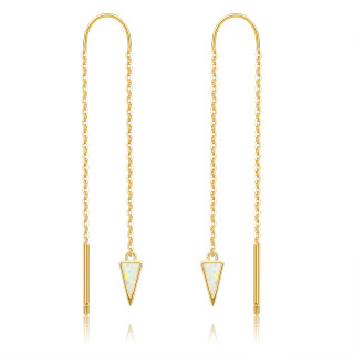 14K Gold Opal Triangle Drop Earrings-2