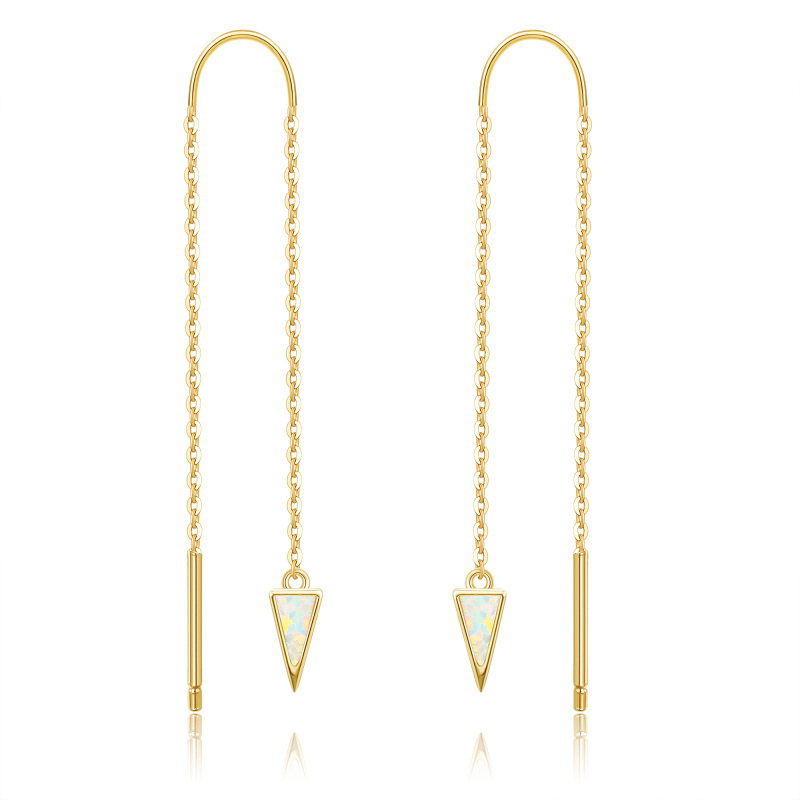 14K Gold Opal Triangle Drop Earrings-1