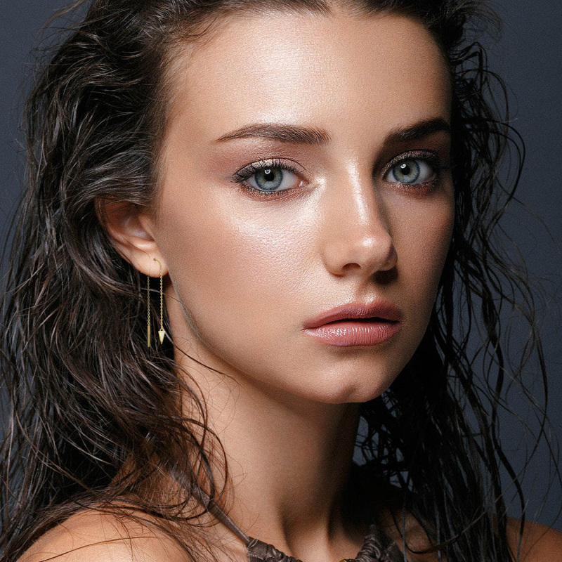 Pendientes colgantes triangulares de ópalo en oro blanco de 10 quilates-2