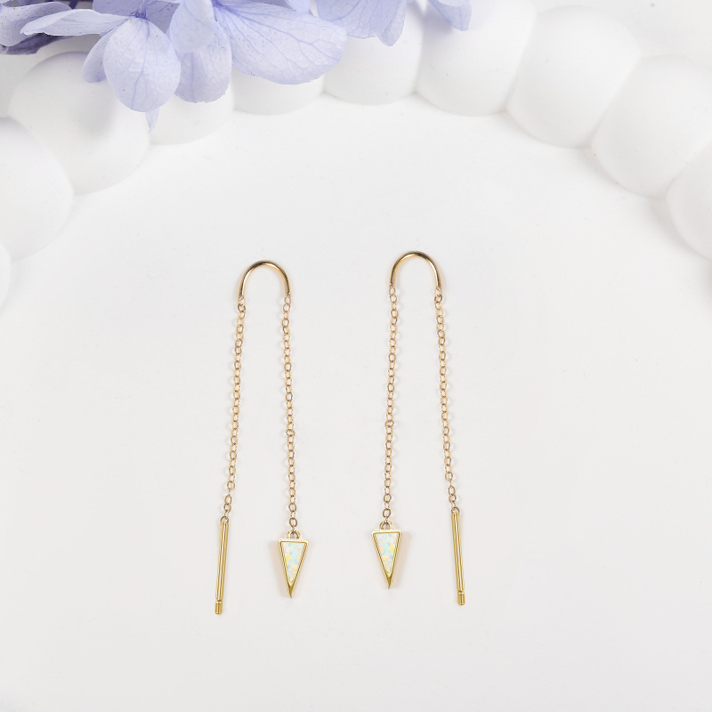 Pendientes colgantes triangulares de ópalo en oro blanco de 10 quilates-3