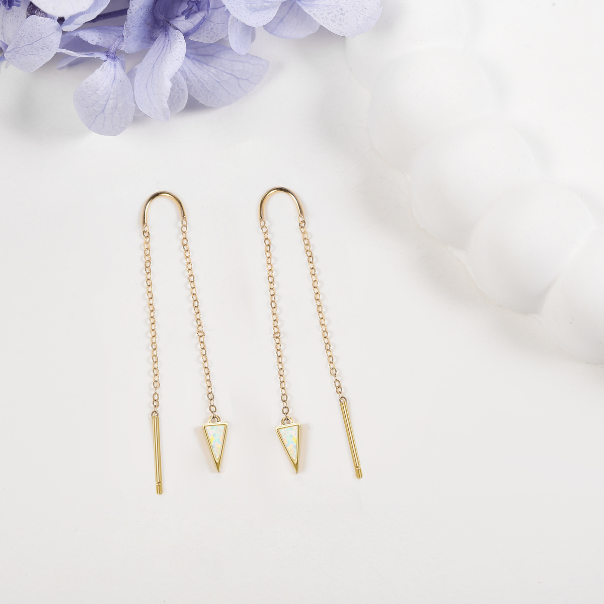 10K Gold Opal Triangle Drop Earrings-4