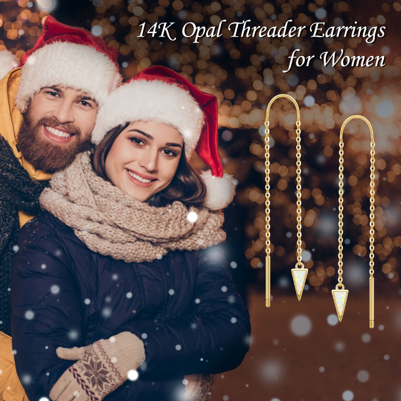 Pendientes colgantes triangulares de ópalo en oro blanco de 10 quilates-6