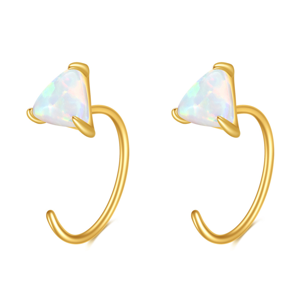 10K Gold Opal Triangle Hoop Earrings-1