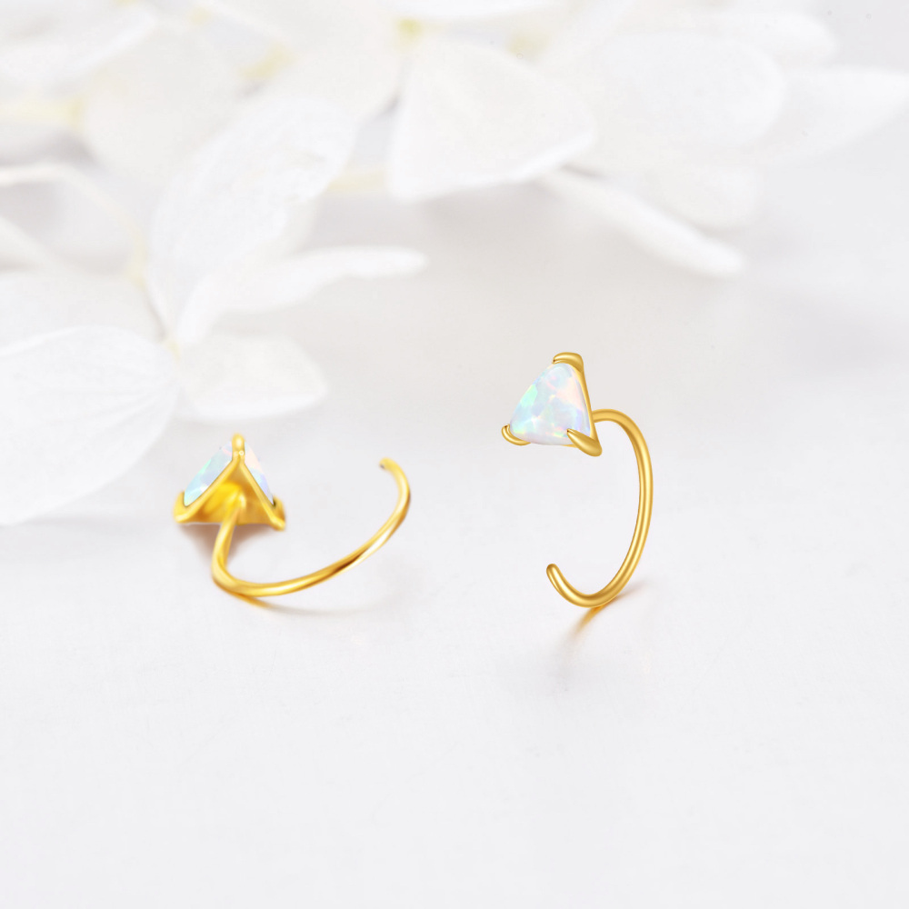10K Gold Opal Triangle Hoop Earrings-3