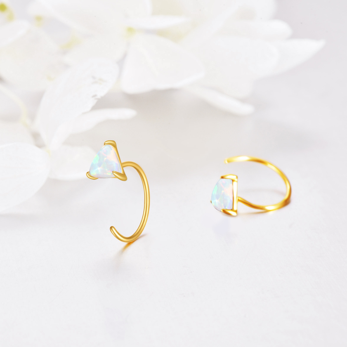 14K Gold Opal Triangle Hoop Earrings-4