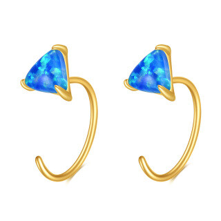 14K Gold Opal Triangle Hoop Earrings-33
