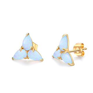 10K Gold Opal Triangle Stud Earrings-37