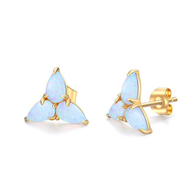 10K Gold Opal Triangle Stud Earrings