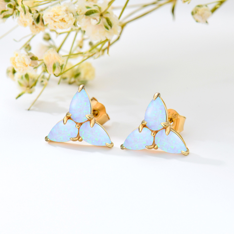 10K Gold Opal Triangle Stud Earrings-4