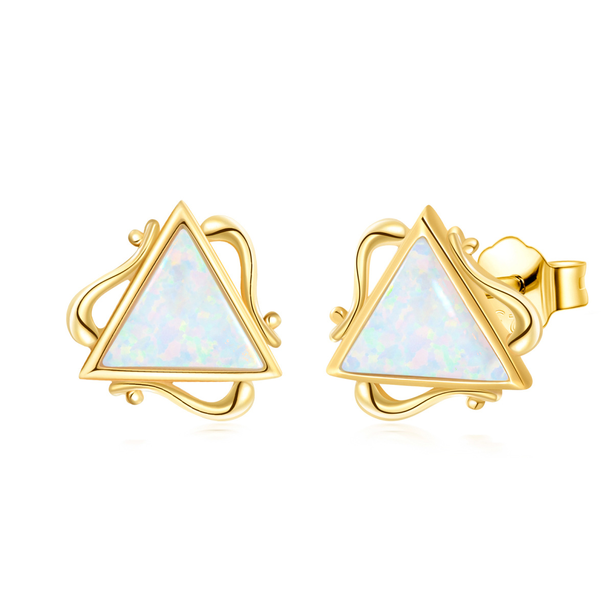 10K Gold Opal Triangle Stud Earrings-1