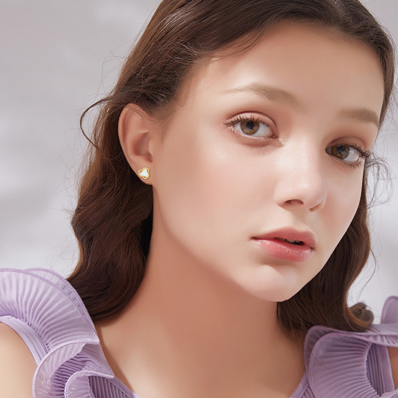 أقراط مثلثة مرصعة بالأوبال من الذهب الأبيض عيار 10 قيراط-2