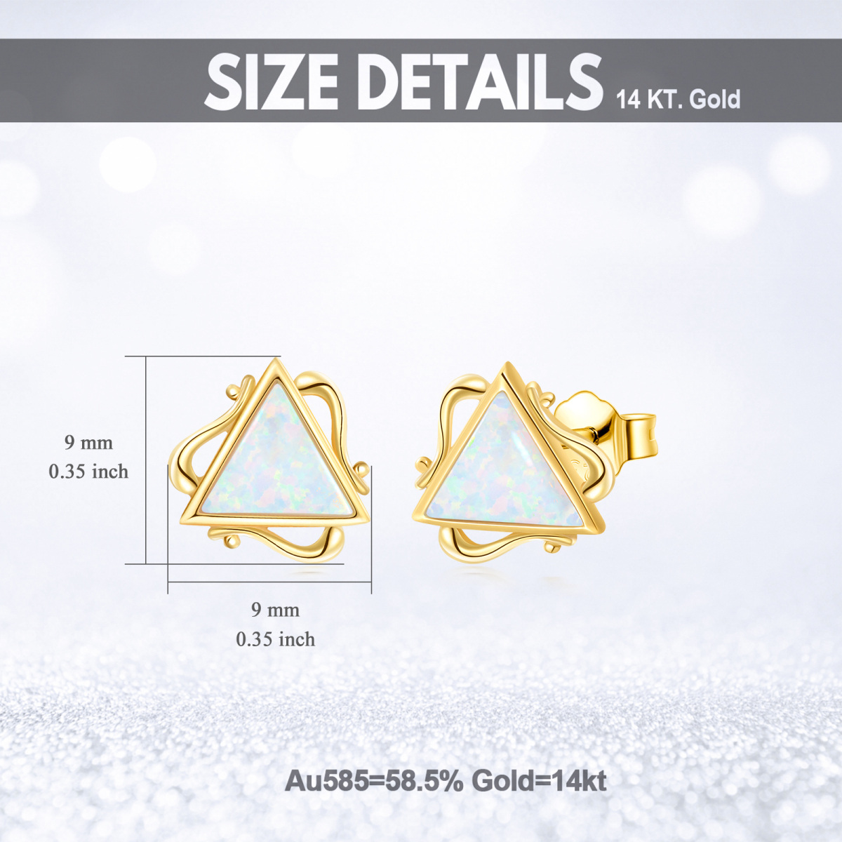 10K Gold Opal Triangle Stud Earrings-5