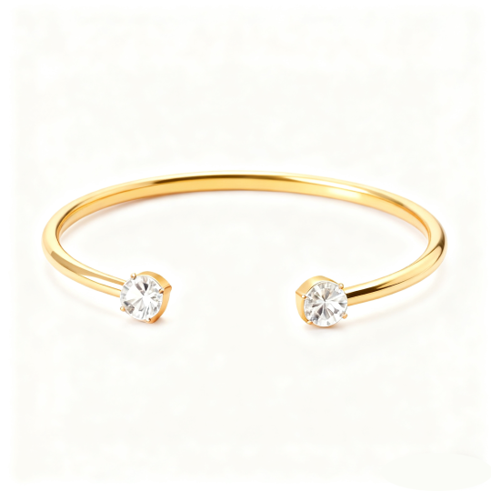 14K Gold Open-Cuff Bracelet with Round Cut Stones for Men