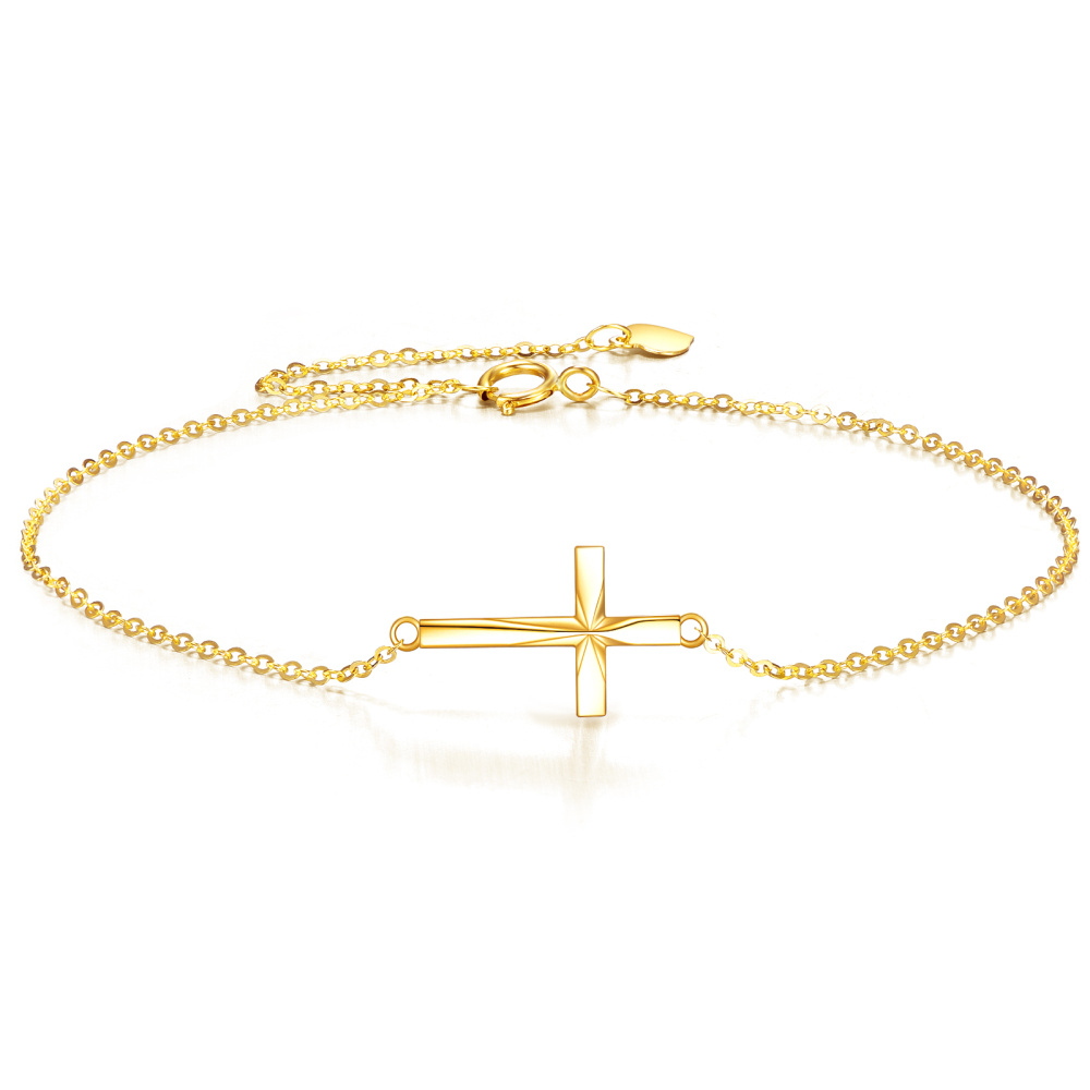 Pulsera Colgante Oro 10K Origami Cruz Corte Diamante-1