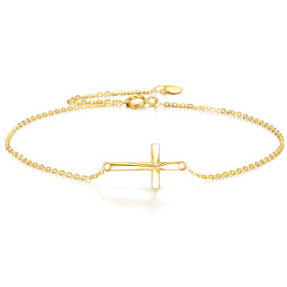 10K Gold Origami Cross Diamond Cut Charm Bracelet-7