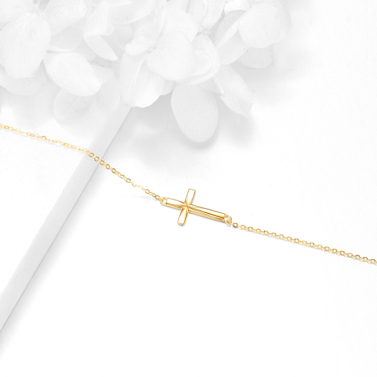 10K Gold Origami Cross Diamond Cut Charm Bracelet-4