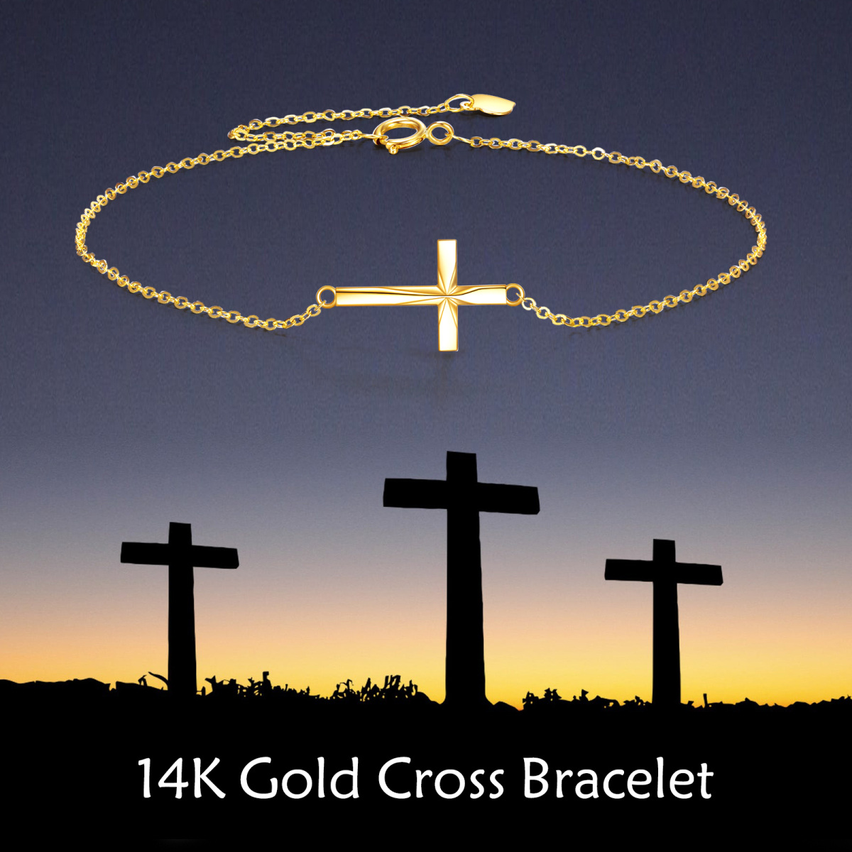 10K Gold Origami Cross Diamond Cut Charm Bracelet-5