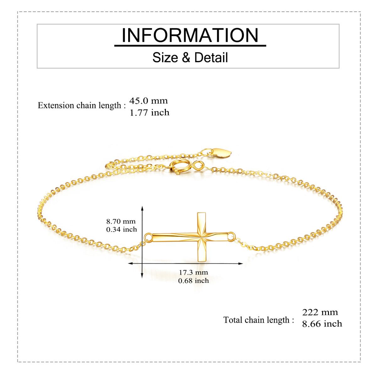 10K Gold Origami Cross Diamond Cut Charm Bracelet-6