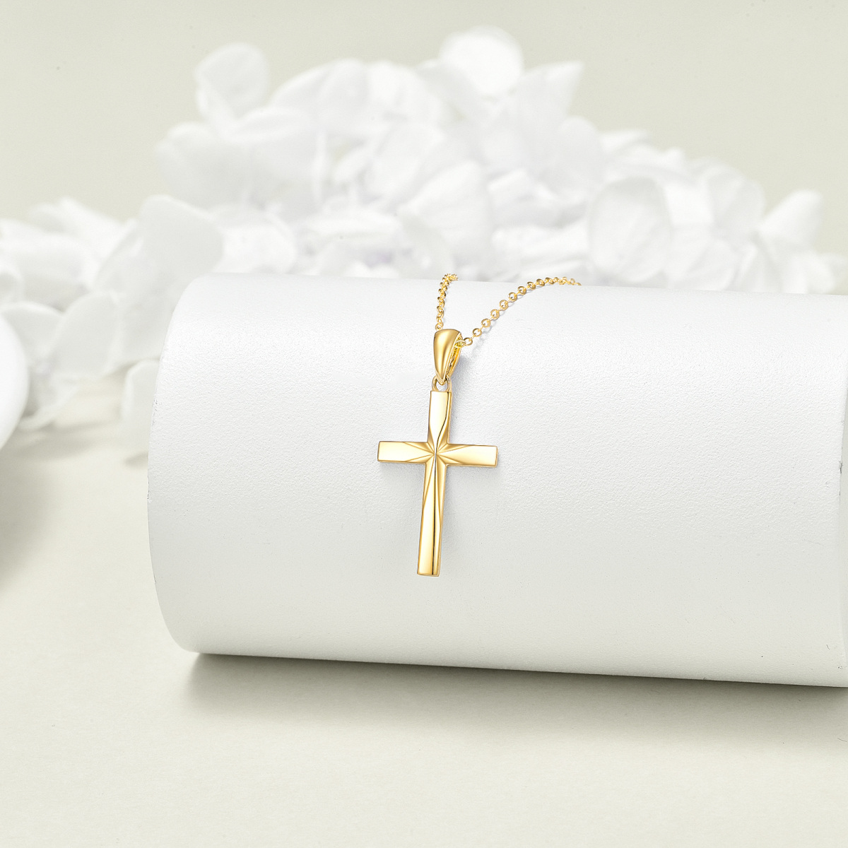 Colar com pingente de cruz de origami em ouro 14K-3