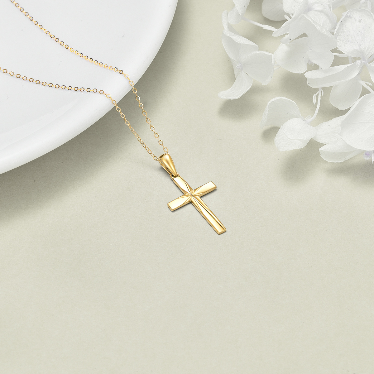 Colar com pingente de cruz de origami em ouro 14K-4