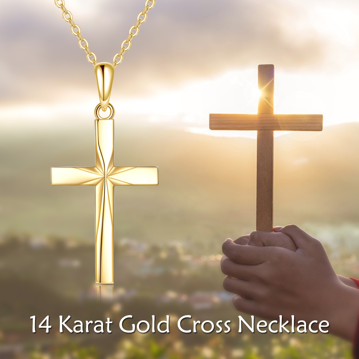 Colar com pingente de cruz de origami em ouro 14K-5