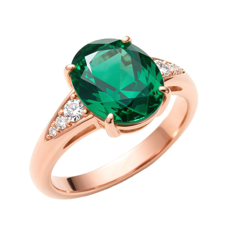 10K Gold Oval Cut Emerald Engagement Ring-2