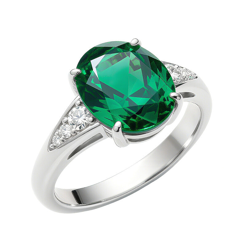10K Gold Oval Cut Emerald Engagement Ring-3