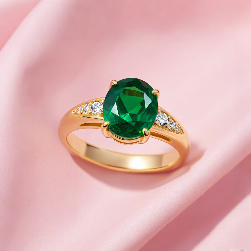 10K Gold Oval Cut Emerald Engagement Ring-5
