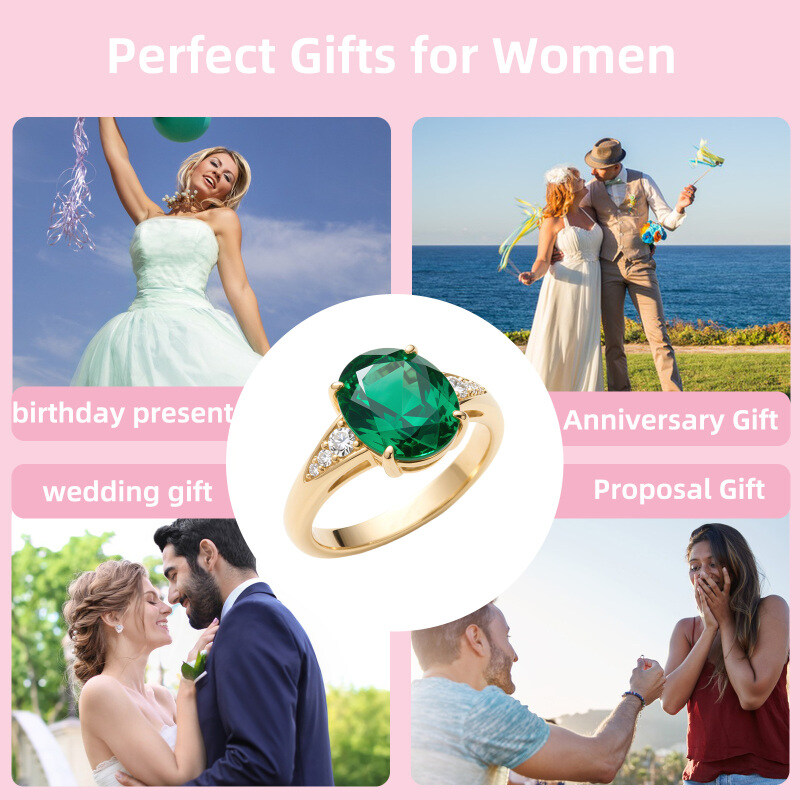 10K Gold Oval Cut Emerald Engagement Ring-6