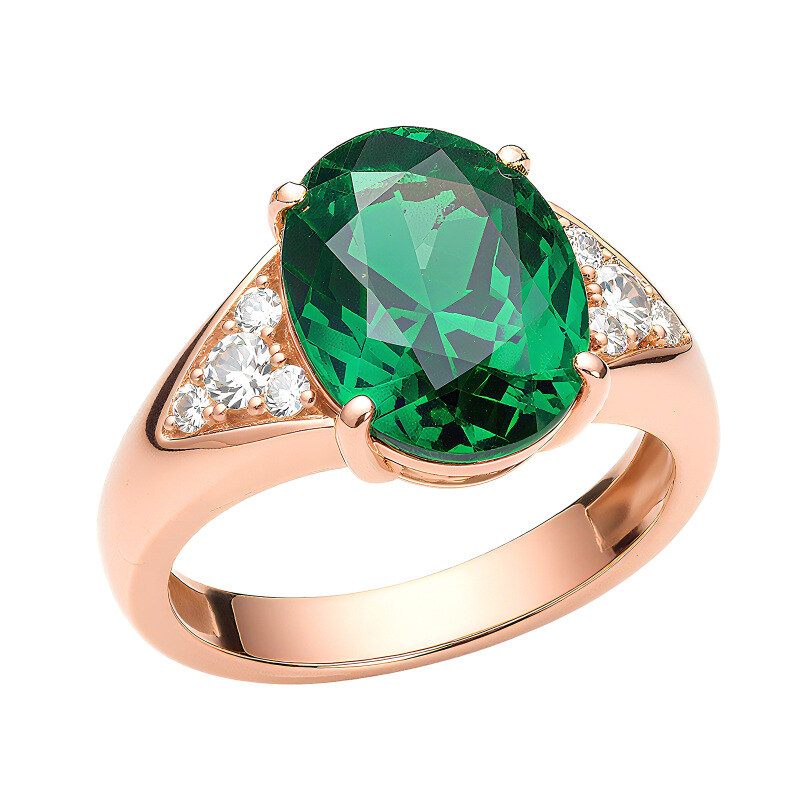 14K Gold Oval Cut Emerald Engagement Ring-3