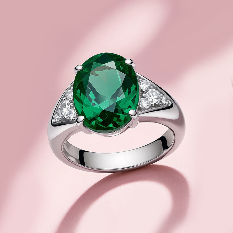 14K Gold Oval Cut Emerald Engagement Ring-4