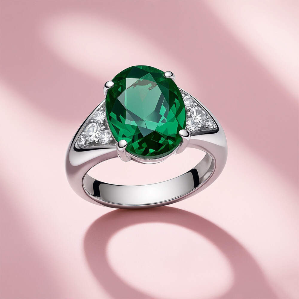 خاتم خطوبة ماسي إسفيني مقطوع من الزمرد عيار 14K ذهبي-5