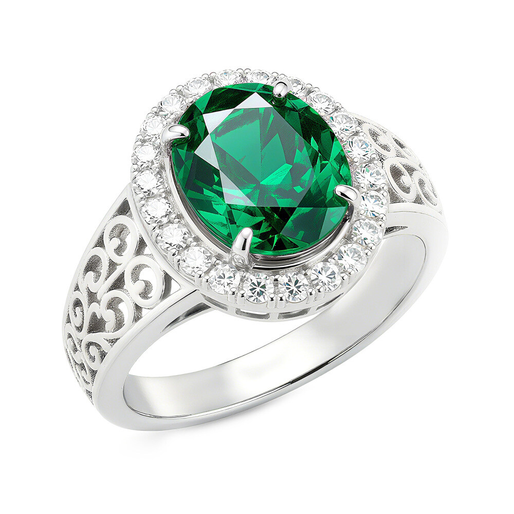 14K Gold Oval Cut Emerald Engagement Ring-2