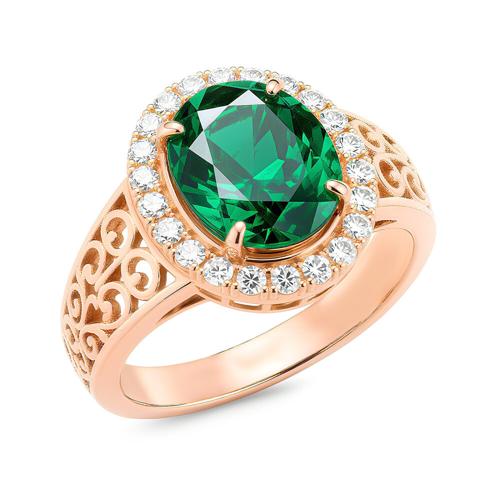 14K Gold Oval Cut Emerald Engagement Ring-3