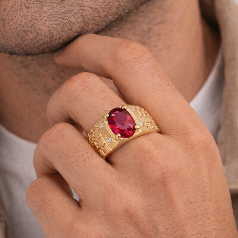 Anillo de compromiso de oro de 14 quilates con corte ovalado para hombres-2