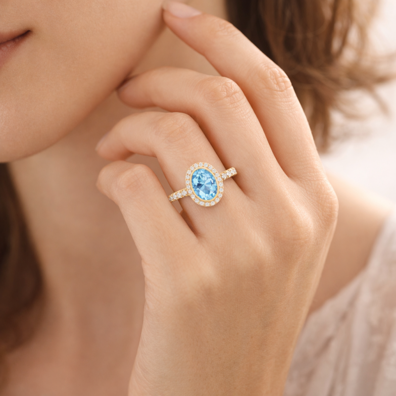 Anillo de compromiso con talla ovalada en oro de 14 quilates-2