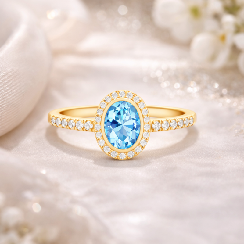 Anillo de compromiso con talla ovalada en oro de 14 quilates-3