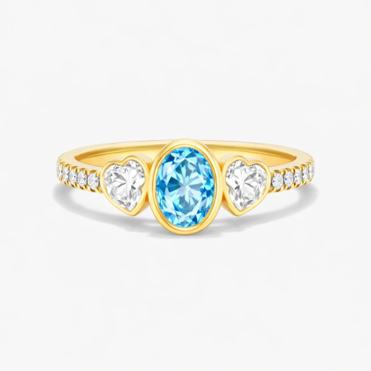 10K Gold Oval Cut Moissanite & Birthstone Personalized Birthstone Engagement Ring