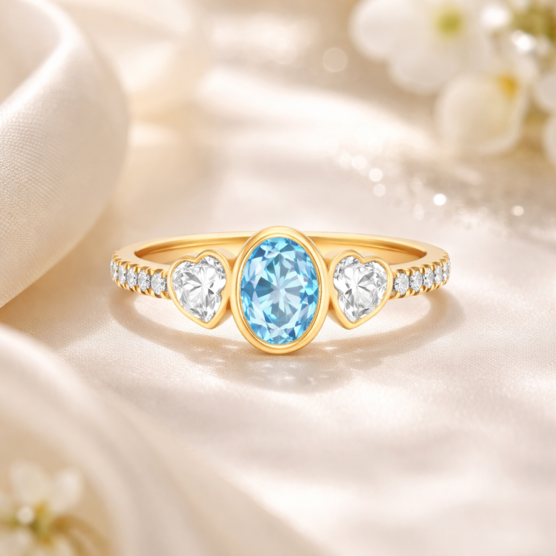 Anillo de compromiso personalizado con moissanita de corte ovalado en oro de 14 quilates y piedra del mes de nacimiento-3