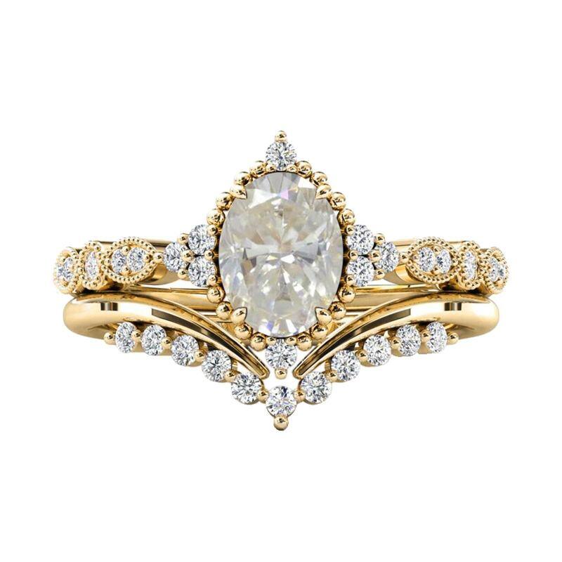 Ensemble de mariage en moissanite taillée en ovale en or 14K-11