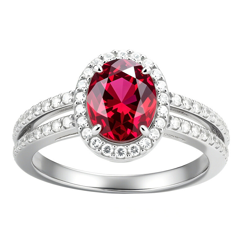 خاتم خطوبة من الذهب عيار 14 قيراطًا مرصع بالياقوت بقطع بيضاوي-2