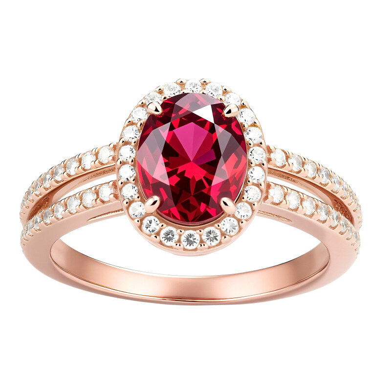 خاتم خطوبة من الذهب عيار 14 قيراطًا مرصع بالياقوت بقطع بيضاوي-3